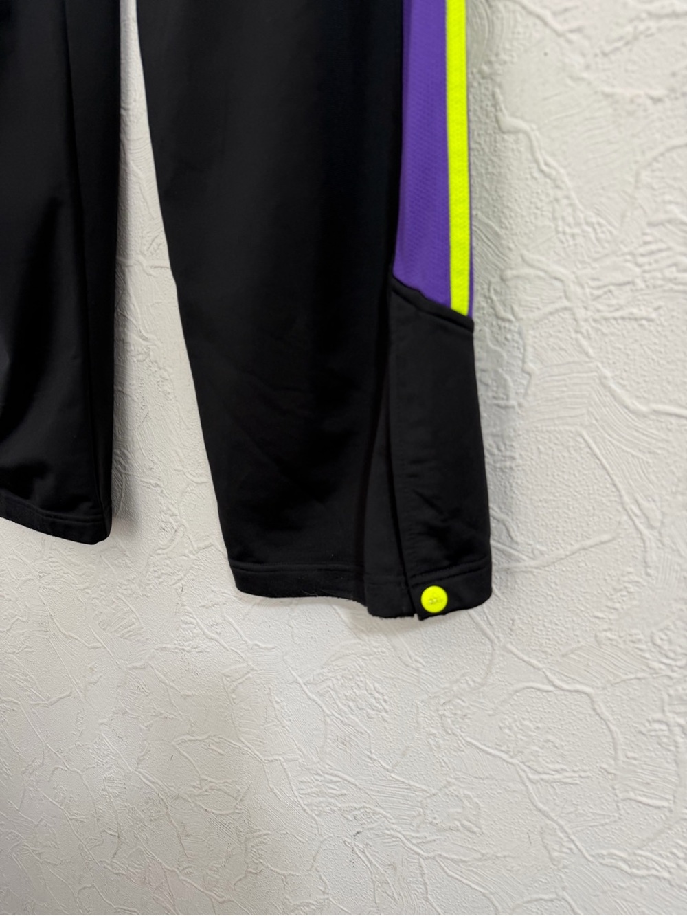 Vintage Adidas Track Pants Purple Neon Yellow 3 Stripe Y2K Button Snap Hem CLEAN - Picture 6 of 8